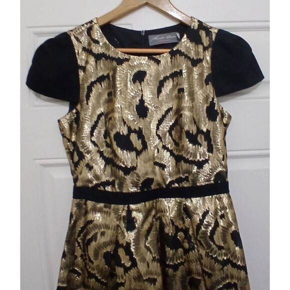 Hunter dixon hunter bell womens size 2 cap sleeve gold black Party Cocktail - Picture 2 of 7